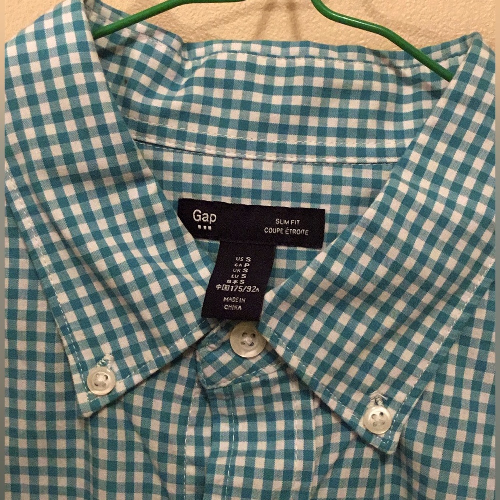 Gap Slimfit Green Checkered Shirt, NWT; Small